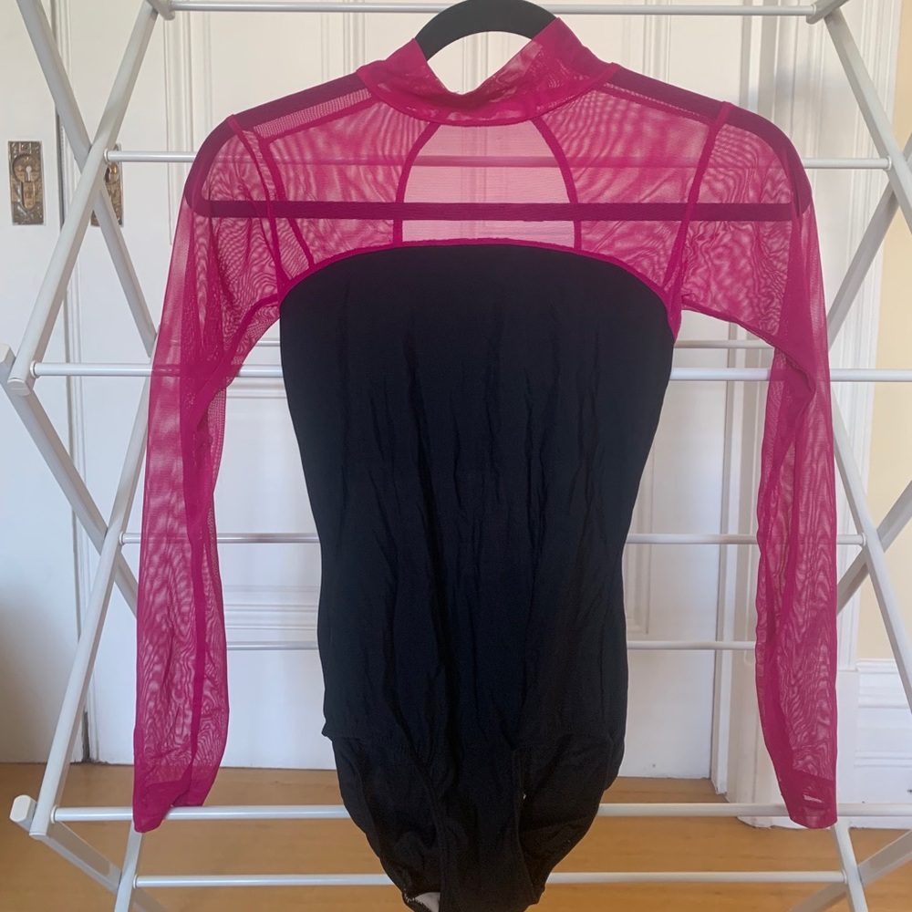Full sleeve, black & pink ELEVE leotard, size S
